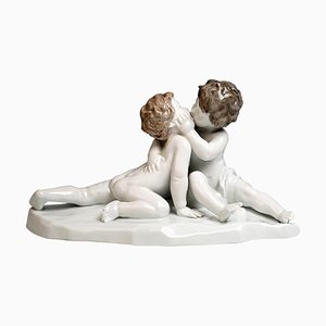 Grand Groupe de Figurines Art Déco Young Love par J. Limburg Rosenthal, Allemagne, 1920s