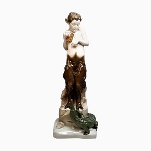 Figura Fauno grande de porcelana con cocodrilo de Rosenthal Selb, Alemania, años 20