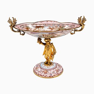 19th Century Viennese Enamel Centerpiece with Watteau and Arabesque Painting