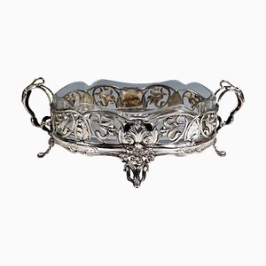 Jardinière Art Nouveau en Argent avec Verre Original Master Viennois, 1900s