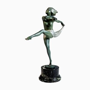 Viennese Art Nouveau Bronze Dancer on a Marble Base by Josef Lorenzl, 1920s