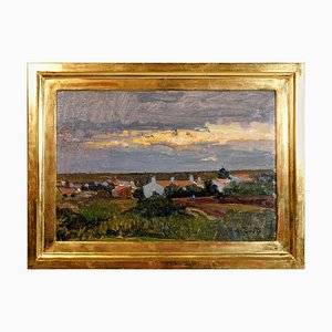 Alfred Zoff, paisaje de pueblo, 1900, óleo sobre madera