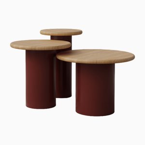 Raindrop Side Table Set in Oak and Terracotta by Fred Rigby Studio, Set of 3
