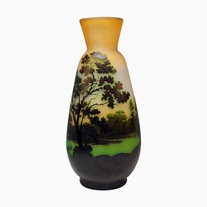 Art Nouveau Glass Landscape Vase by Emile Gallé for Gallé Nancy, France, 1919