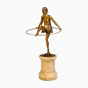 Halbnackte Dame mit Hoop Figur aus Bronze von Bruno Zach für Bergmann, Wien, Österreich, 1930er