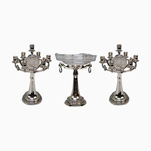 Silver Plated Centerpiece and Candelabras, Germany, 1915, Set of 3