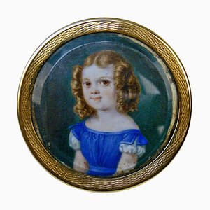 Biedermeier Gilt 750 Box with Portrait of Little Girl, Vienna, 1828