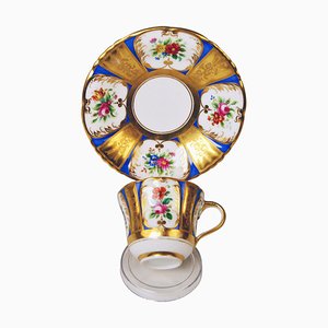 Imperial Porcelain Cup and Saucer with Painted Gilt Flowers, Vienna, Austria, 1855, Set of 2
