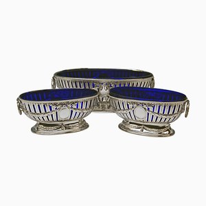 Silver Bowls with Cobalt Blue Glass Liners by Master Bubeniczek, Vienna, Austria, 1900s, Set of 3