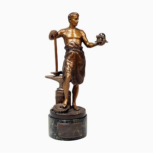 Figurine Smith de Vienne en Bronze avec Enclume et Roue dentée de Bergman, 1922