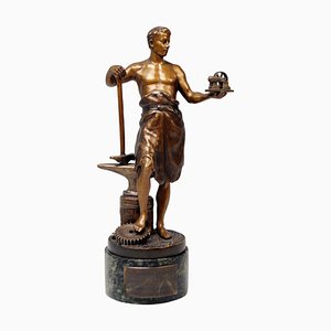 Wiener Bronzefigur Smith mit Amboss und Zahnrad von Bergman, 1922