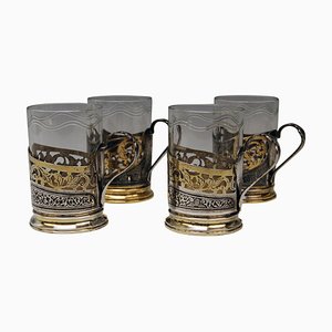 Vasos de té 875 de plata, Moscú Rusia, 1965. Juego de 4