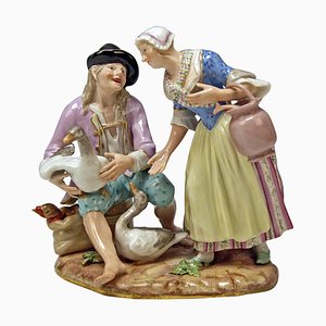 Statuetta Meissen Group the Deal with Geese attribuita a Circle of JJkaendler, 1870s