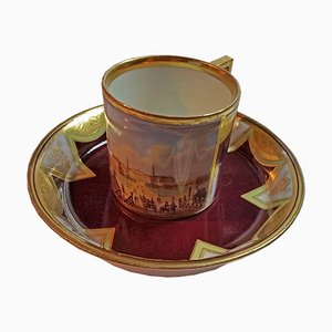 Vienna Imperial Porcelain Cup & Saucer with Schoenbrunn Castle Motif, Austria, 1811