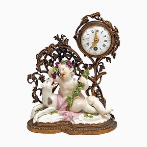 Allegory of Autumn Mantel Table Clock in Bronze and Porcelain attributed to Kaendler for Meissen, 1745