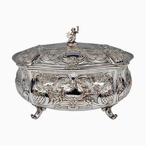 Large Lidded Bowl on Feet in Silver, Hanau, Germany, 1907-1910