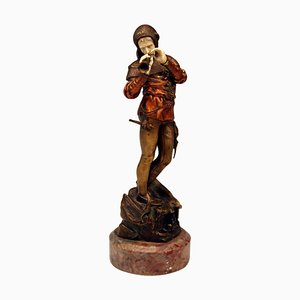 Figura del flautista francés de Hamelín de bronce atribuido a Eugène Barillot, década de 1890