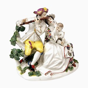 Figurine Musical Family with Baby Tucking attribuée à Kaendler pour Meissen, 1750s