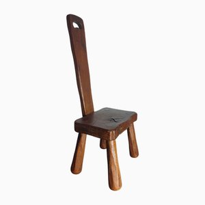 Brutalist Wooden Side Chair, France, 1950s