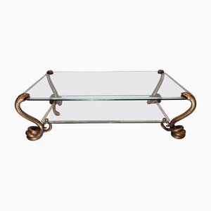 Double Tier Brass Snake & Glass Coffee Table, 1985