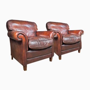 Vintage Brown Leather Armchairs, Set of 2