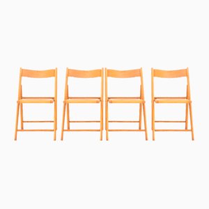 Folding Chairs in Wood and Straw, Vienna, Italy, 1980s, Set of 4