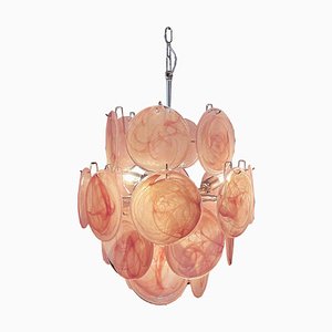 Lampadario vintage di Murano con 24 dischi rosa, Italia, 1978