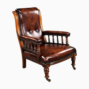 Fauteuil de Bibliothèque Victorien en Cuir Teint à la Main, 1880