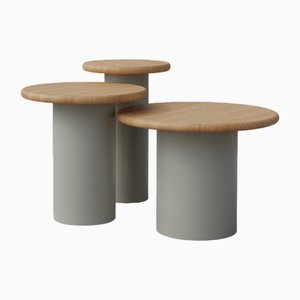 Raindrop Side Table Set in Oak and Pebble Grey by Fred Rigby Studio, Set of 3