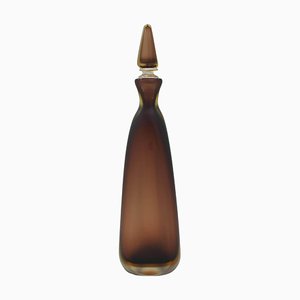 Engraved Prune Glass Bottle by Paolo Venini, Italy, 1985