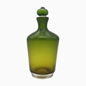 Engraved Green Glass Bottle by Paolo Venini, Italy, 1985