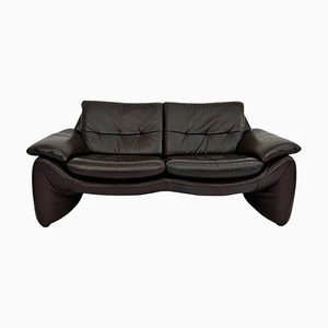 Large Danish Dark Brown Leather 2-Seater Sofa, 1970s