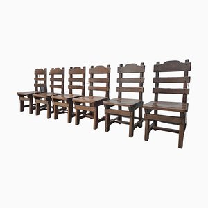 Brutalist Belgian Oak Dining Chairs, 1965, Set of 6