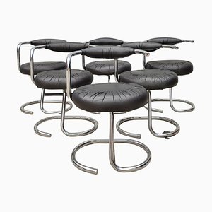 Cobra Dining Chairs in Leather by Giotto Stoppino, 1975, Set of 6