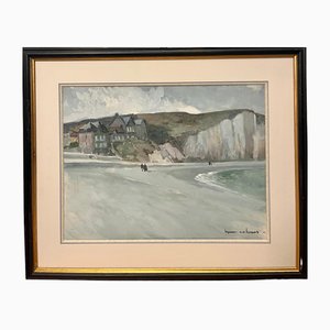 Henry Maurice Cahours, Petit Dalles Beach, Normandy, France, 1940s, Gouache, Framed