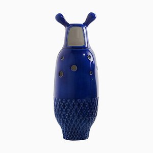 Nº 5 Glazed Ceramic Napoleon Blue Showtime Vase by Jaime Hyon for BD Barcelona