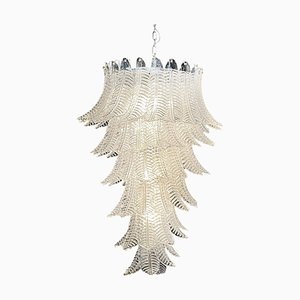 Lámpara de araña italiana grande en espiral de cristal de Murano Felci con 83 vasos transparentes, años 90