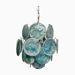 Vintage Italian Murano Chandelier with 24 Blue Disks, 1990s