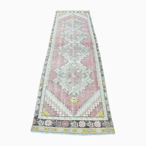 Small Faded Oushak Runner Rug in Wool