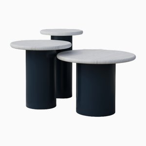 Table d'Appoint Raindrop en Chêne Blanc et Bleu Nuit par Fred Rigby Studio, Set de 3