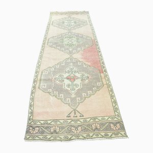 Antique Long Runner Rug in Natural Light Pink and Gray