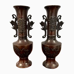 Japanese Twin Handle Bronze Vases, 1880s, Set of 2