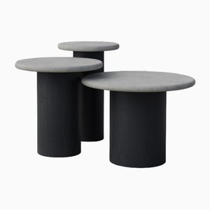 Raindrop Side Table Set in Microcrete and Black Oak by Fred Rigby Studio, Set of 3