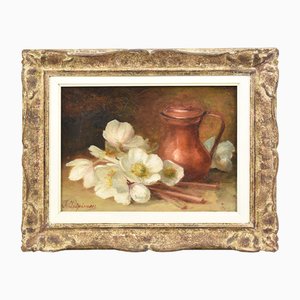 Théodore Lespinasse, Vase with White Anemones, Oil on Canvas, 1900, Framed