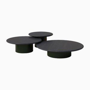 Raindrop Coffee Table Set in Black Oak and Moss Green by Fred Rigby Studio, Set of 3