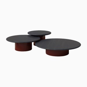 Raindrop Coffee Table Set in Black Oak and Terracotta by Fred Rigby Studio, Set of 3