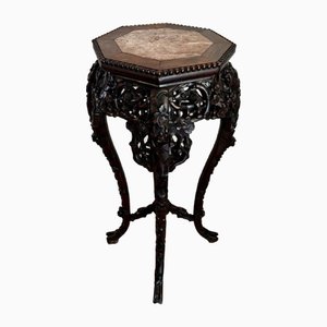 Chinese Side Table or Stool in Carved Hardwood, 1860s