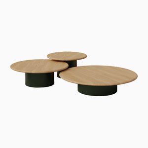 Raindrop Coffee Table Set in Oak and Moss Green by Fred Rigby Studio, Set of 3