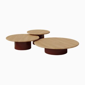 Raindrop Coffee Table Set in Oak and Terracotta by Fred Rigby Studio, Set of 3