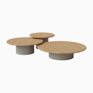 Raindrop Coffee Table Set in Oak and Pebble Grey by Fred Rigby Studio, Set of 3